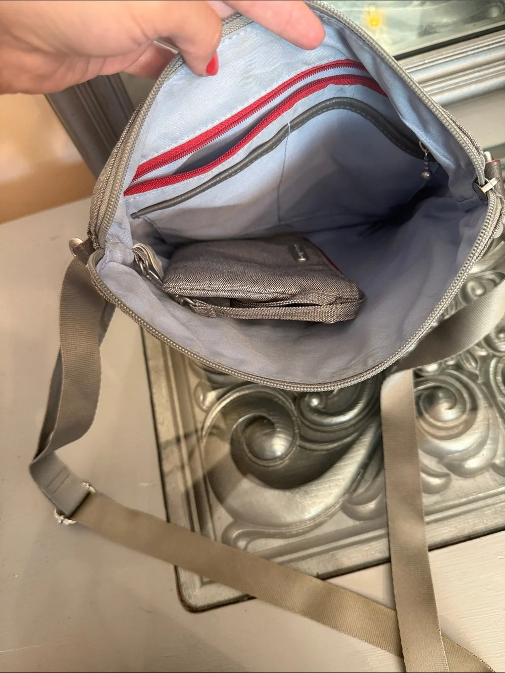 Baggallini Gray Crossbody Bag with Attached Wallet